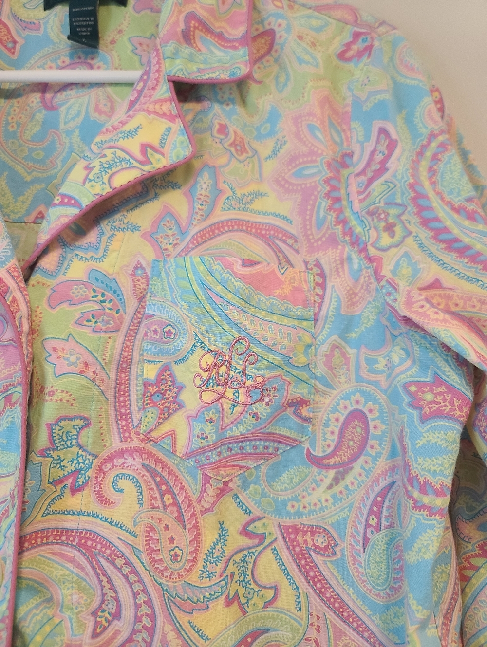 Lauren Ralph Lauren Sleep Shirt Pastel Paisley 100% Cotton Pajama Size L - Picture 6 of 7